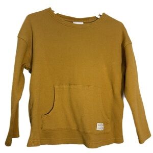 Zara Waffle knit Kangaroo Pocket Mustard Gold Top Girls 6.